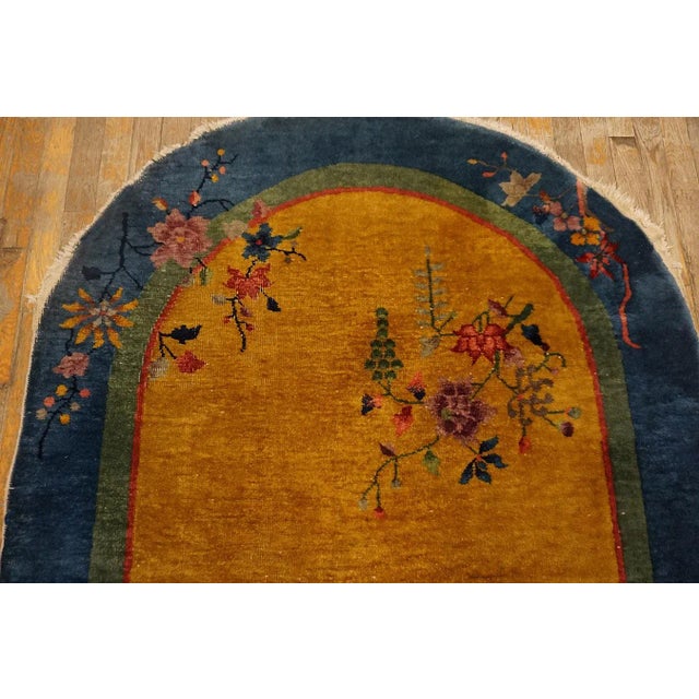 1920s Orange Floral Modern Antique Chinese Art Deco Carpet Oval Small Rug For Sale - Image 4 of 14