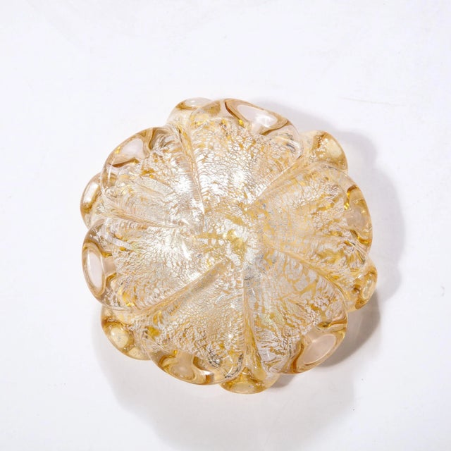 Mid-Century Modernist Translucent Hand-Blown Murano & 24k Gold Glass Bowl For Sale - Image 4 of 12