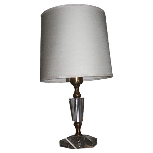 Mid-Century Crystal & Brass Table Lamp, 1950s For Sale