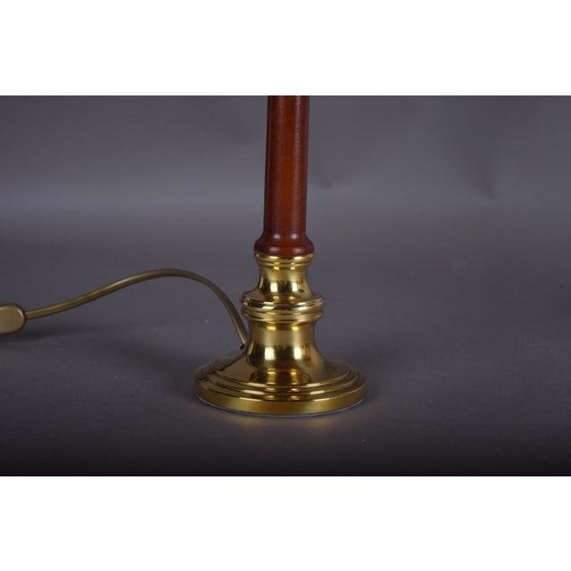 Brass and Wood Table Lamps with Pleated Floral Shades, 1970s, Set of 2 For Sale - Image 6 of 12