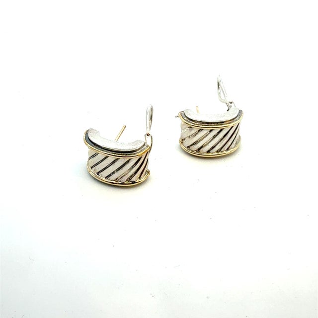 Metal 1990s Pair of David Yurman Cigar Earrings 14k Gold Silver Estate For Sale - Image 7 of 9