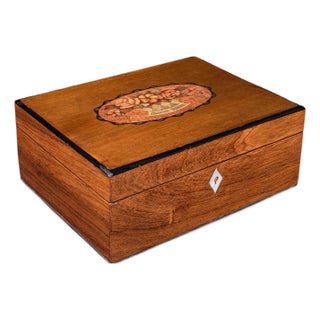 Antique Sorrentoware Keepsake Box, Italian Walnut Dressing Table Case, Victorian For Sale