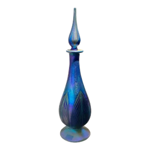 Mid-Century Iridescent Peacock Bottle With Stopper by Phoenix Glass
