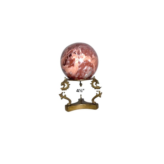 Pink/Red Marble Sphere Brass on Dragon Stand For Sale - Image 11 of 11