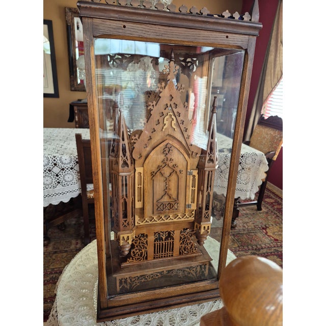 Late 19th-Century Folk Art Fretwork Gothic Revival Cathedral Clock in Case For Sale - Image 4 of 9