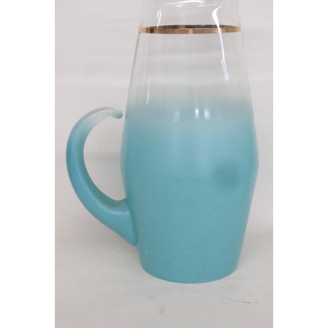 Glass West Virginia Glass Company Turquoise Blendo Pitcher With Gold Accent 4911b For Sale - Image 7 of 17