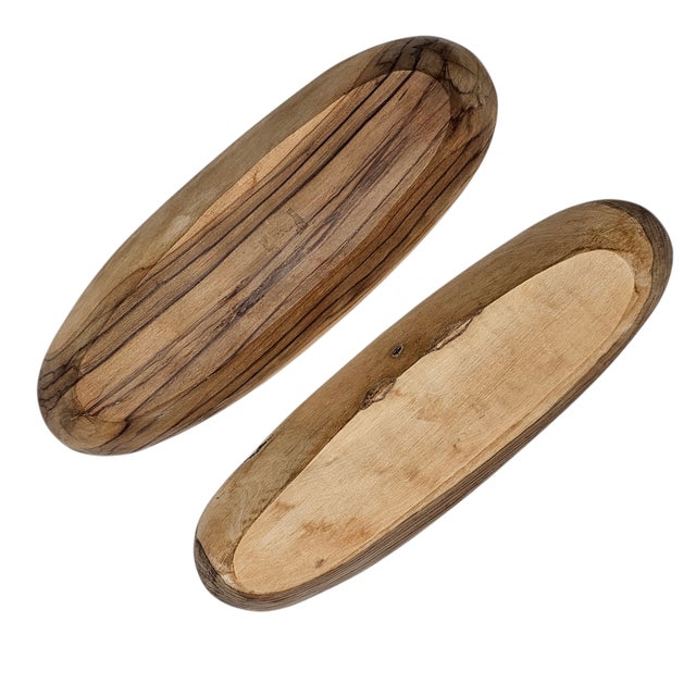 Vintage Olive Wood Hand-Carved Bread Bowls, Pair For Sale - Image 4 of 17