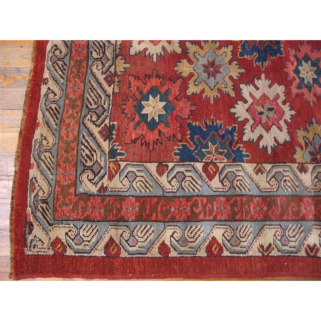 1890s Red Raspbery Geometric Tribal Antique Caucasian Zeychor Rug 3'5" X 4'7" Wool Carpet For Sale - Image 4 of 6