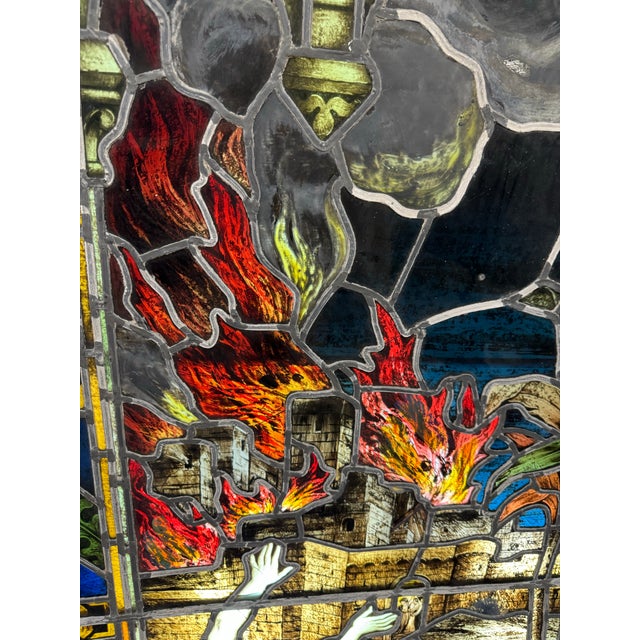 Metal Stained Glass Window Depicting the Story of Sodom and Gomorrah 1920's For Sale - Image 7 of 12