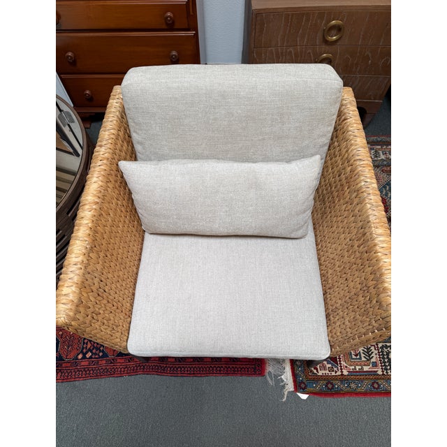 Textile Brownstone Seagrass + Linen Occasional Chair, Prototype For Sale - Image 7 of 12