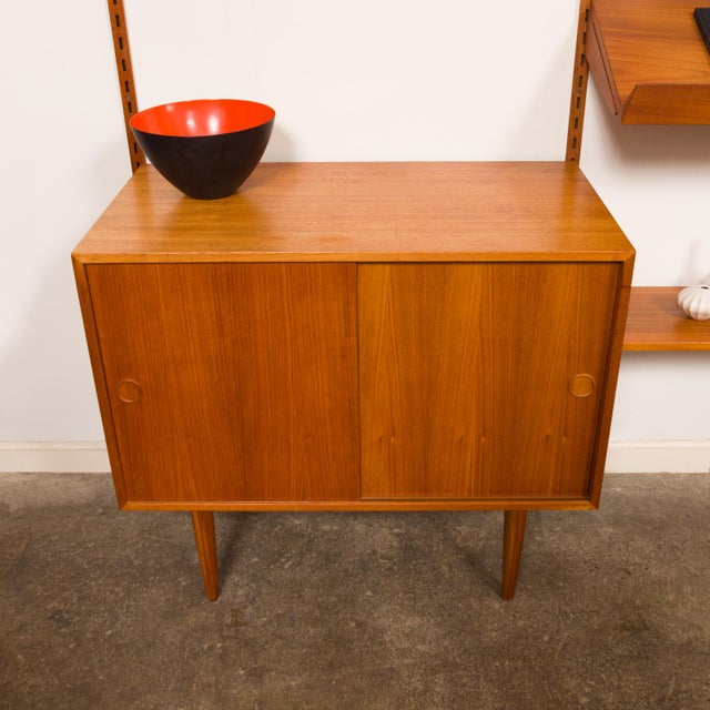 Brown 1960s Vintage Kai Kristiansen Teak Wall System W/Two-Door Cabinet For Sale - Image 8 of 11