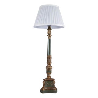 Vintage Neoclassical Green and Brass Table Lamp with Pleated Shade, 1950s For Sale