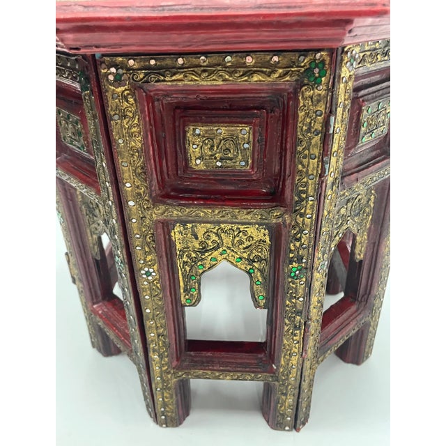 Hand Carved Red and Gilded Moroccan Side Table For Sale - Image 4 of 9