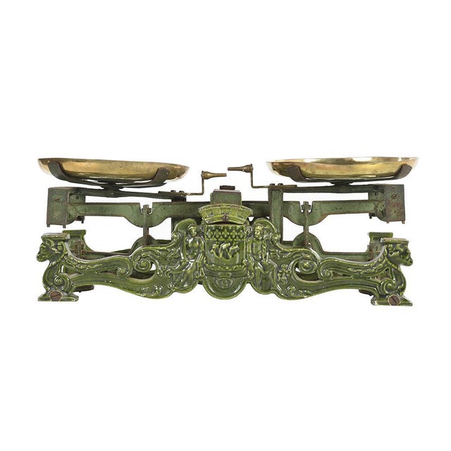 Commercial Scale in Enameled Iron and Brass For Sale - Image 3 of 5