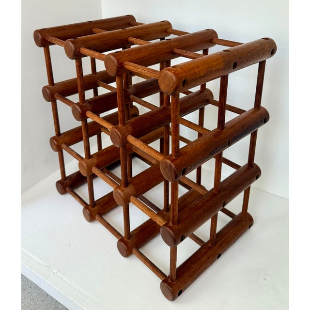 Vintage Mid-Century Modern Teak Wood Adjustable Wine Rack Holds 12 Bottles in the Style of Nissen Langaa of Denmark For Sale - Image 9 of 12