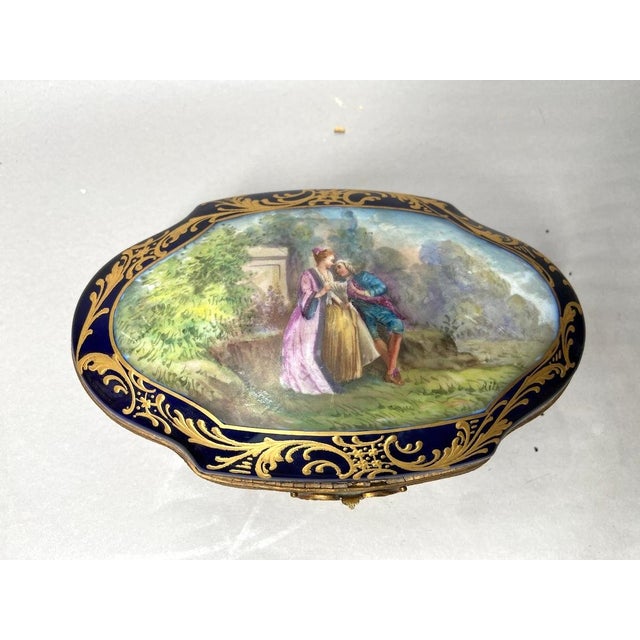 Blue 1880 French Sevres Blue Porcelain Gilt Box - 1 Pc For Sale - Image 8 of 15
