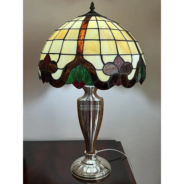 Silver, Root Wood and Cathedral Glass Lamp in the style of Tiffany, Italy, 1989 For Sale - Image 13 of 13