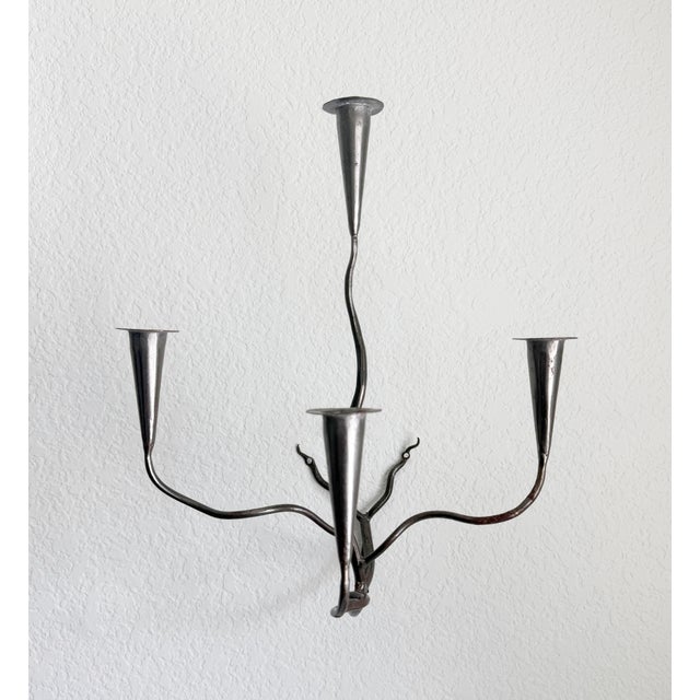 Hand-Forged Metal Wall Sconce Candelabra For Sale - Image 4 of 9
