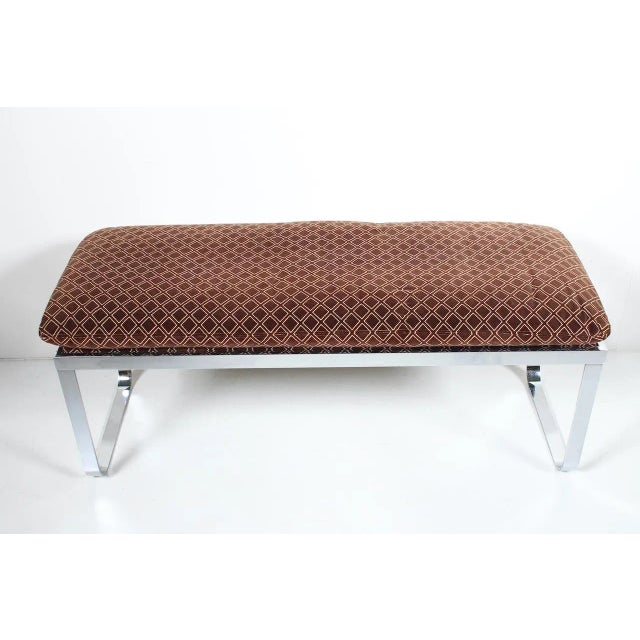 1980s 1980s Design In America Chromed Steel Bench with Cocoa Velour Cushion For Sale - Image 5 of 12