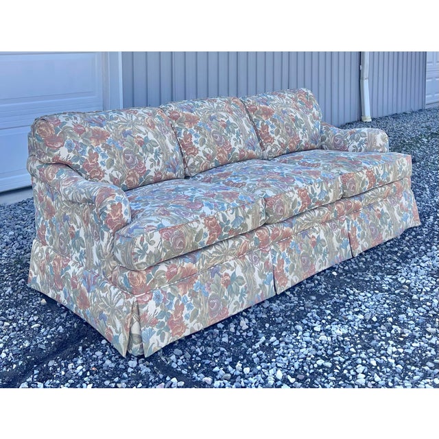 Traditional Ethan Allen Traditional Skirted Three Cushion Sofa For Sale - Image 3 of 10