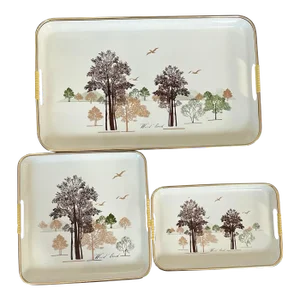Vintage Woodland Cocktail Tray Set by Shaddy Japan, Mid-Century Scandinavian Style Serving Trays, Set of 3