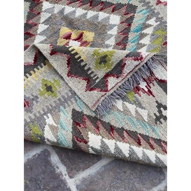 Textile Southwestern Tribal Kilim Hand-Woven Wool Rug 3.5' X 5.1' For Sale - Image 7 of 8