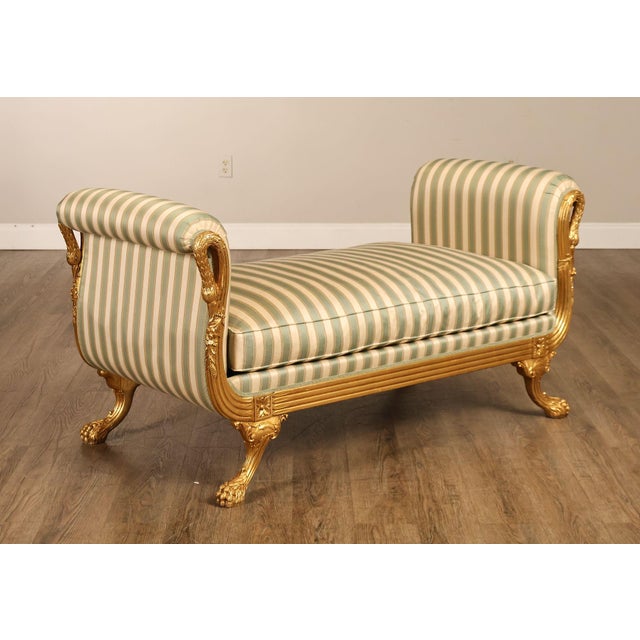 French Quality Empire Style Swan Carved Giltwood Upholstered Bench For Sale - Image 3 of 18