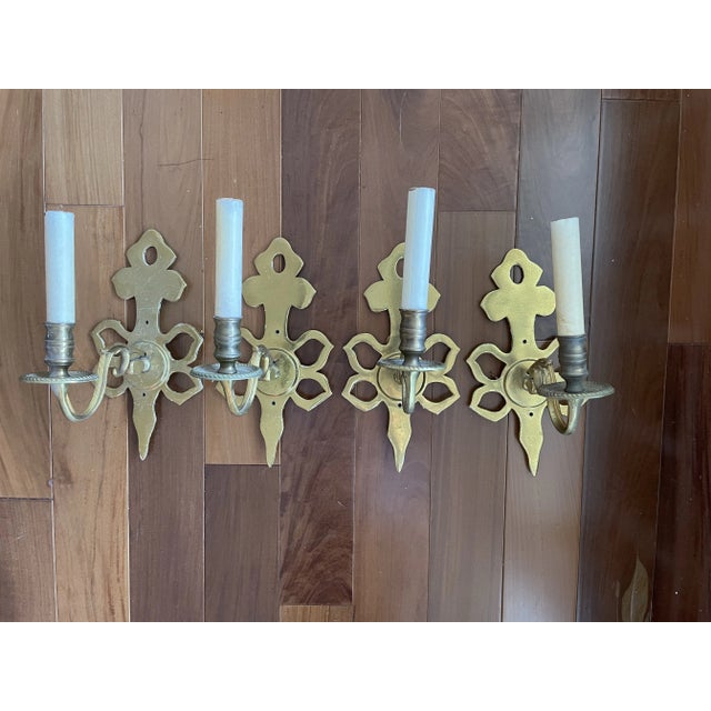Vintage 1940s Brass Sconces - Set of 4 For Sale - Image 10 of 11