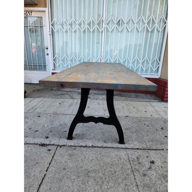 1980s Industrial Farmhouse Wood Table With Cast Iron Legs For Sale - Image 5 of 9