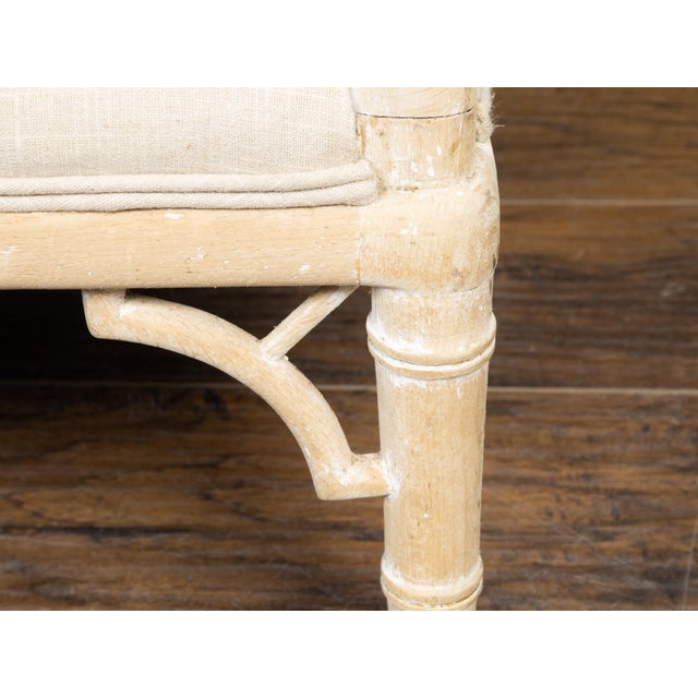 English Midcentury Bleached Faux Bamboo Lounge Chair with Upholstery For Sale - Image 11 of 11