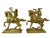 A pair of gold brass Renaissance style horsemen bookends sculpted, The pieces depict two prancing horses with riders; one...