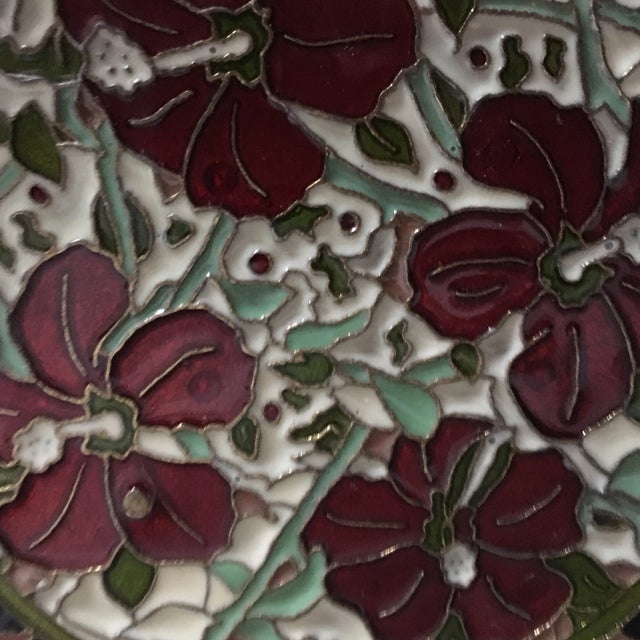 Hand Painted Floral Butterfly Cloisonné Decorative Plate For Sale - Image 10 of 11