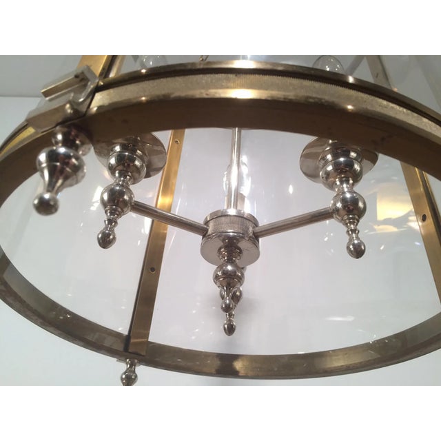 Neoclassical Brass & Silver Plated Lantern with Strong Rounded Faux-Glass Plast For Sale - Image 12 of 13