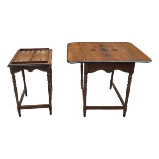 Pair of 1970s Wooden Carved Nesting Game Tables With Flip-Up Sides For Sale