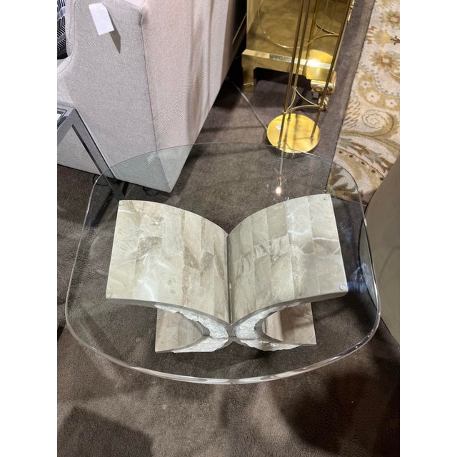 1990s Magnussen Tessellated Stone & Glass Top Side Table For Sale - Image 9 of 12