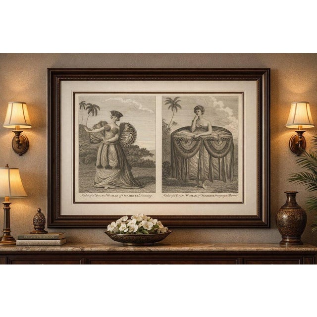 Tahitian Costume Engraving Pair, Otaheite Women, Pacific Voyages, c.1790 This striking late 18th-century engraving...