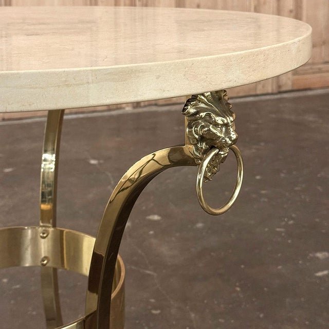 Mid Century Polished Brass Tripod Table With Lion Heads and Stone Top For Sale - Image 12 of 17