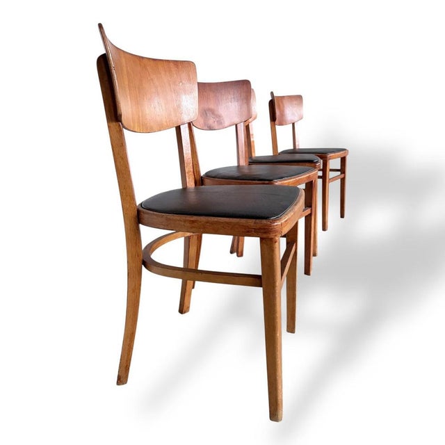 Mid-Century Beech Dining Chairs with Black Vinyl Seats, 1950s, Set of 4 For Sale - Image 6 of 8