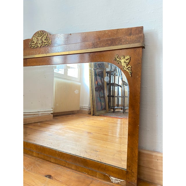 Hollywood Regency Second Empire Horizontal Mirror in Walnut Burl and Gilt Bronze For Sale - Image 3 of 11