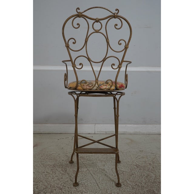 Set of 3 Scrolled Iron Revolving Seat Bar Stool Counter Chairs For Sale - Image 4 of 12