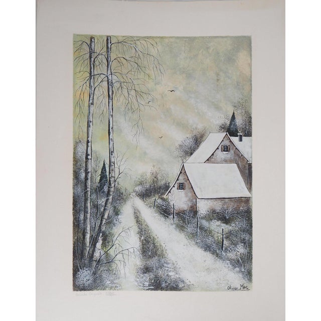 Olivier Mas, House Under the Snow, Gouache For Sale - Image 6 of 6