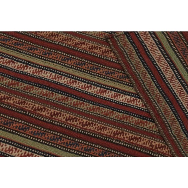 Red Vintage Persian Kilim, Dense Geometric Tribal Patterns in Stripes - Rug & Kilim For Sale - Image 8 of 10
