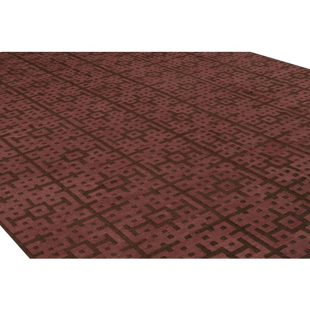 Textile Modern Kilim Handmade Maroon and Brown Geometric Pattern Wool Rug For Sale - Image 7 of 10