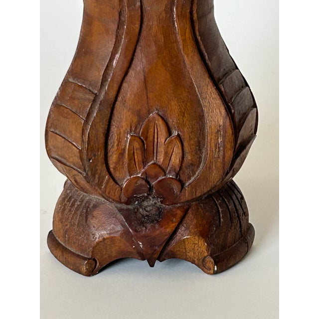 1960s Vintage Pair of Anglo Indian Carved Mahogany Candle Stands For Sale - Image 11 of 11