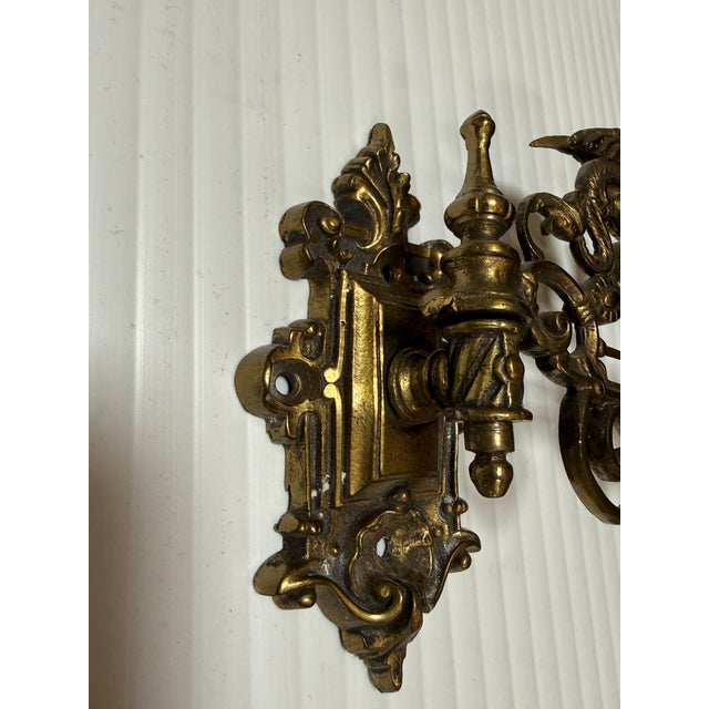 Antique Ornate Brass Piano Sconces - a Pair For Sale - Image 10 of 12