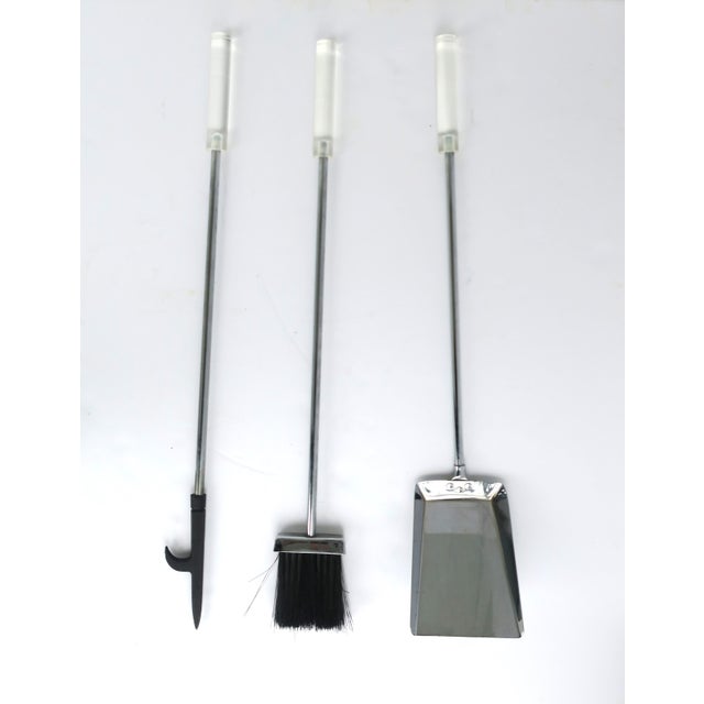 Metal Albrizzi Style Metal Chrome and Lucite Fireplace Tools, Set, Late 20th Century For Sale - Image 7 of 10