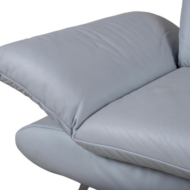 Leather Three-Seater Blue Ice Blue Manual Function Sofa by Koinor Rossini For Sale - Image 9 of 16
