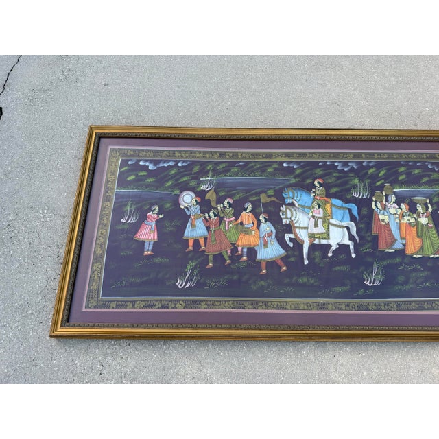 Textile Vintage Monumental Indian Painted Textile Procession in Gilt Frame For Sale - Image 7 of 12