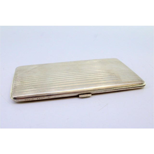 Metal Silver Cigarette Case with Top Trim and Gilt Interior For Sale - Image 7 of 8