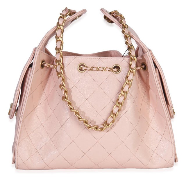Chanel Pink Quilted Caviar Small Chanel 25 Hobo Handbag For Sale - Image 4 of 8
